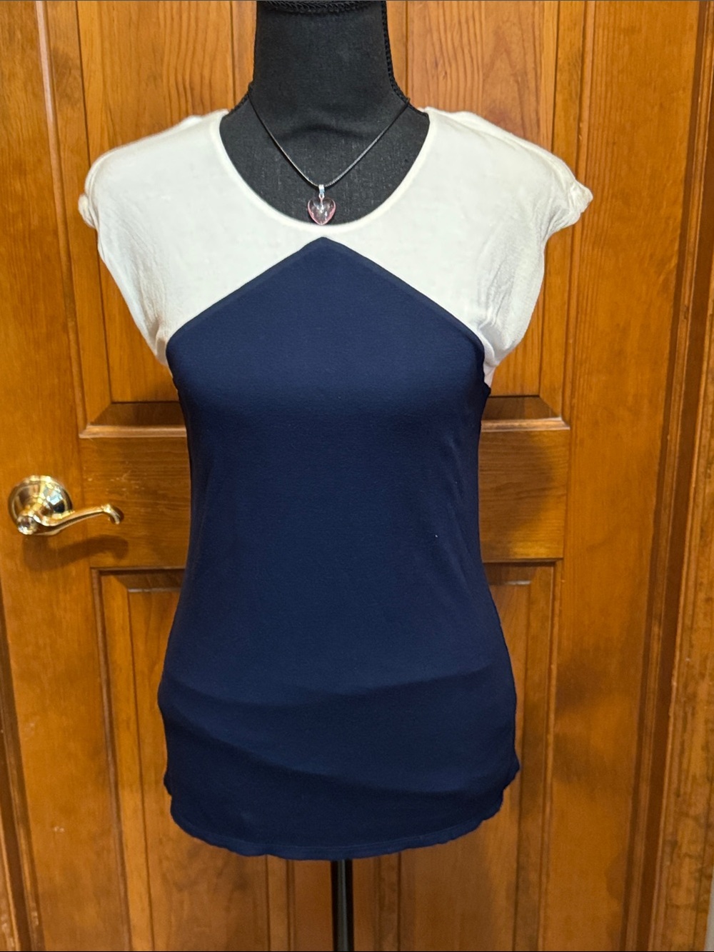 Ralph Lauren Navy and White Cap-Sleeve Colorblock Tee